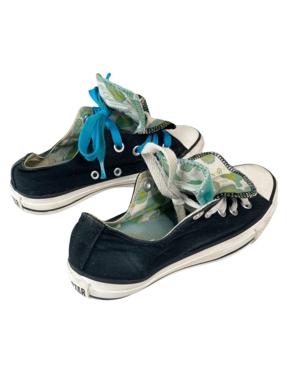Converse ™️✪ Chuck Ox Double Tongue Sneakers ✪ Paisley Print Lining ✪ Black Teal - Picture 7 of 16